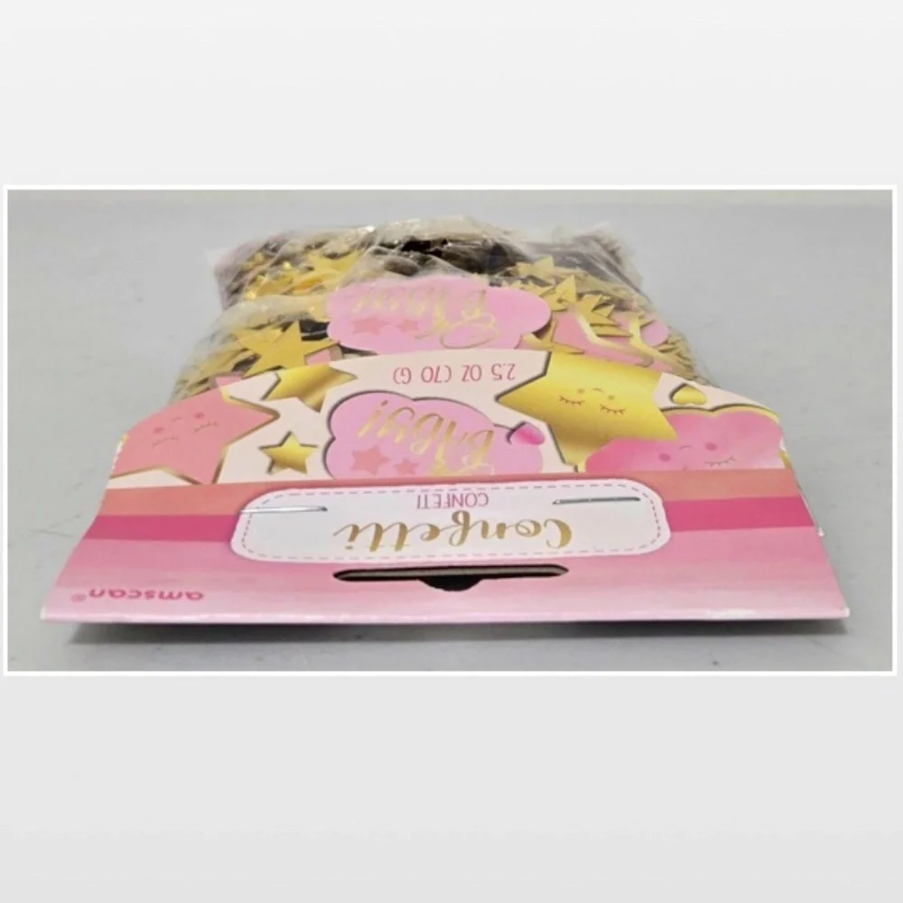 New amscan Confetti Baby Girl Party Gold Stars Hearts Pink Clouds 2.5oz NWT